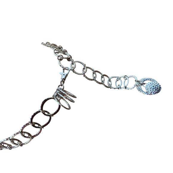 Womens Silver-tone Circle Chain Belt One Size Shiny Hammered Retro 70s Hippie - Picture 5 of 5